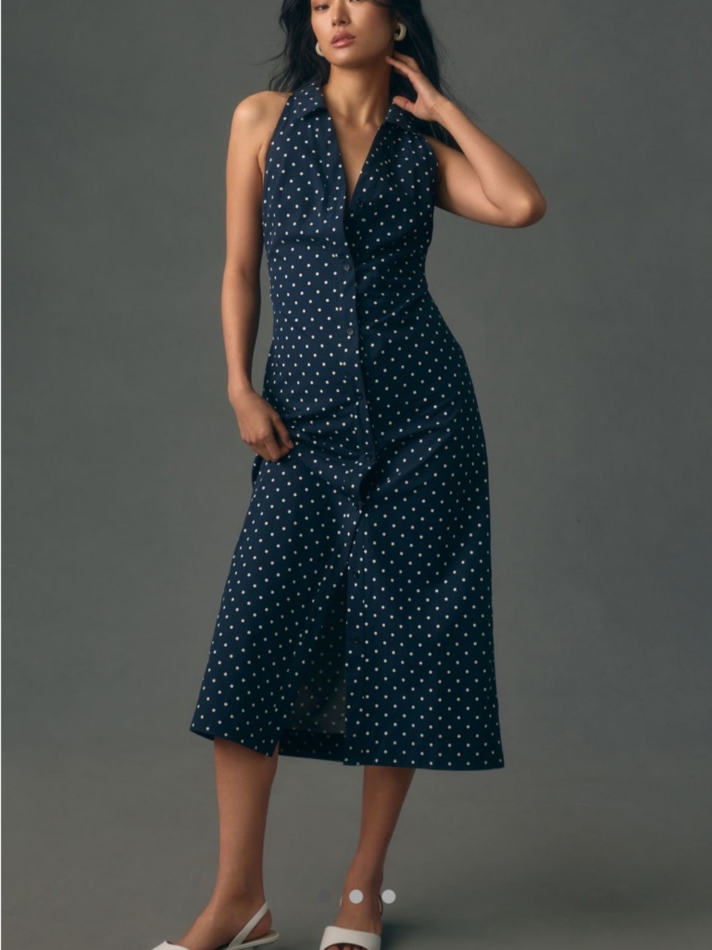 Anthropologie Navy Blue Polka Dot Sleeveless Dress